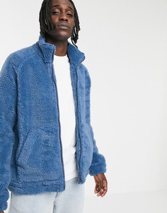 Синяя плюшевая куртка на молнии ASOS DESIGN-Синий