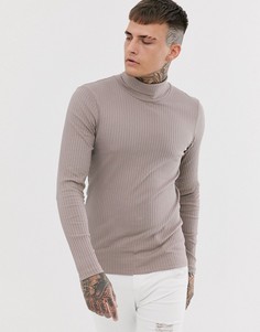 Бежевая обтягивающая водолазка в рубчик ASOS DESIGN-Бежевый