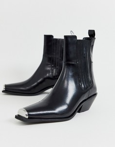 Черные кожаные полусапожки в ковбойском стиле с металлической вставкой на носке ASOS DESIGN premium-Черный