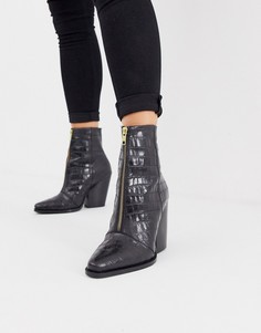 Черные кожаные ботильоны в ковбойском стиле ASOS DESIGN-Черный