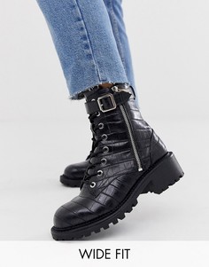Черные ботинки для широкой стопы на шнуровке с эффектом крокодиловой кожи ASOS DESIGN-Черный