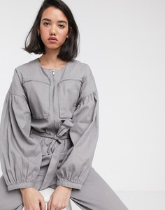 Комбинезон на молнии с пышными рукавами ASOS DESIGN-Зеленый