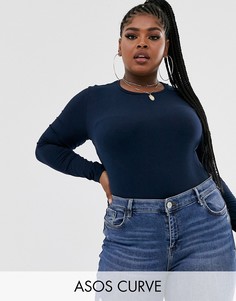 Темно-синий лонгслив из органического хлопка ASOS DESIGN Curve