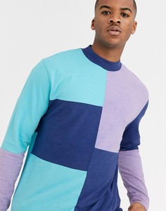 Свободный лонгслив в стиле колор блок фиолетового цвета ASOS DESIGN-Фиолетовый