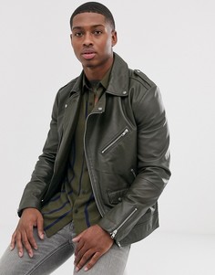 Кожаная байкерская куртка цвета хаки ASOS DESIGN-Зеленый