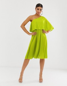 Плиссированное платье миди с кроп-топом на одно плечо ASOS DESIGN-Зеленый