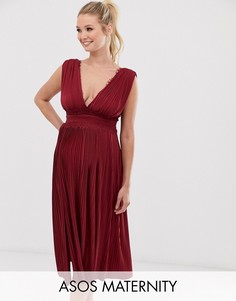 Плиссированное платье миди с кружевными вставками ASOS DESIGN Maternity-Красный