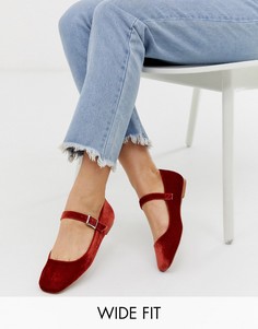 Бархатные балетки в стиле Мэри Джейн для широкой стопы ASOS DESIGN-Оранжевый