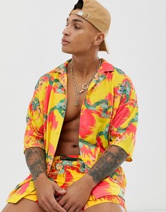 Трикотажная oversize-рубашка от комплекта с принтом драконов ASOS DESIGN-Желтый