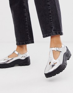 Серебристые туфли на массивной подошве ASOS DESIGN-Серебряный