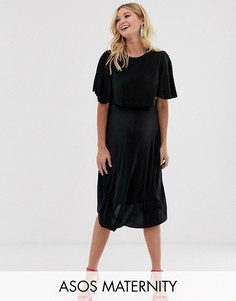 Платье миди для кормления с плиссированным кроп-топом ASOS DESIGN Maternity-Черный