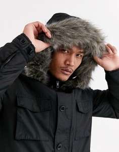 Черная парка с капюшоном со съемным искусственным мехом ASOS DESIGN-Черный