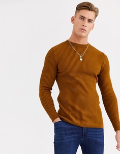 Коричневый обтягивающий джемпер в рубчик New Look-Черный