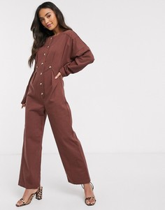 Джинсовый свободный комбинезон ASOS DESIGN-Коричневый
