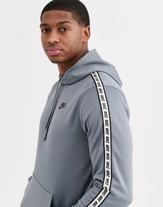 Худи серого цвета с отделкой лентой с логотипом Nike-Серый