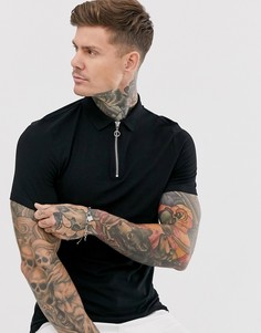 Черное облегающее поло из органического хлопка с молнией ASOS DESIGN-Черный