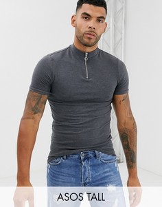 Серая облегающая футболка из органического хлопка с молнией ASOS DESIGN Tall-Серый