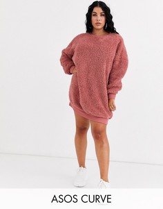 Плюшевое платье с V-образным вырезом на спине ASOS DESIGN Curve-Розовый