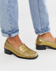 Золотистые кожаные лоферы в стиле 90-х ASOS DESIGN-Золотой