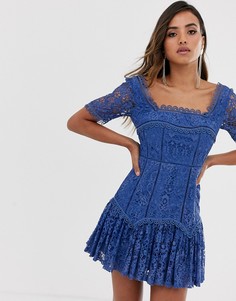 Кружевное платье мини с квадратным вырезом ASOS DESIGN-Синий