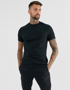 Черная футболка с круглым вырезом и отворотами на рукавах ASOS DESIGN-Черный