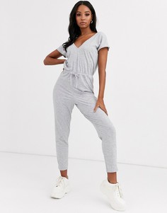 Комбинезон с V-образным вырезом и завязкой на талии ASOS DESIGN-Серый