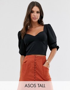 Черный топ с пышными рукавами эксклюзивно для ASOS DESIGN Tall