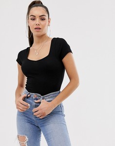 Черное боди с вырезом в форме сердца и короткими рукавами ASOS DESIGN-Черный
