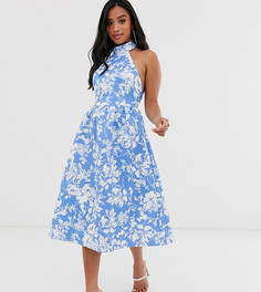 Голубое приталенное платье миди ASOS DESIGN Petite-Синий