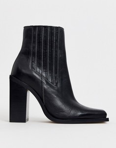 Черные ботинки челси в ковбойском стиле из премиум-кожи ASOS DESIGN-Черный