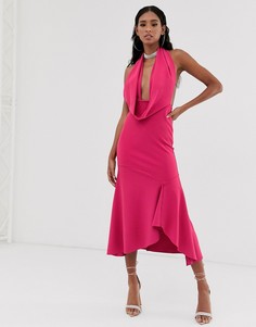 Платье с глубоким вырезом ASOS DESIGN-Розовый