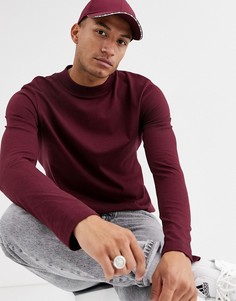 Лонгслив ягодного цвета с высоким воротником Topman-Желтый