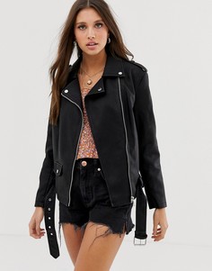 Черная байкерская oversize-куртка из искусственной кожи New Look-Черный