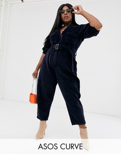 Вельветовый комбинезон с суженными книзу штанинами ASOS DESIGN Curve-Синий