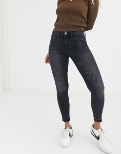 Черные джинсы скинни с рваной отделкой River Island-Черный