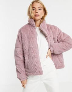 Дутая куртка из искусственного меха светло-розового цвета New Look-Розовый