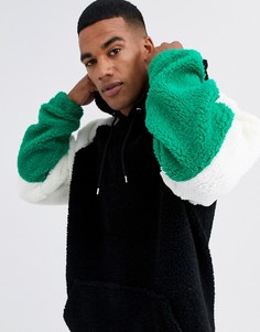 Oversized-худи из плюша черного цвета с отделкой колор блок ASOS DESIGN-Черный