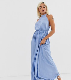 Плиссированное приталенное платье макси с американской проймой ASOS DESIGN Petite-Синий