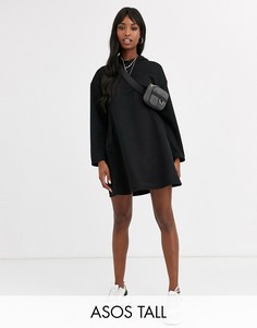Свободное платье с капюшоном и прорезными карманами ASOS DESIGN Tall-Черный
