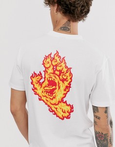 Белая футболка с принтом сзади Santa Cruz Flame Hand-Белый