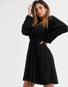 Свободное платье с длинными рукавами и шнурком ASOS DESIGN-Черный
