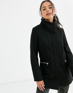 Черное пальто на молнии Bershka-Черный