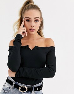 Черный боди с открытыми плечами ASOS DESIGN