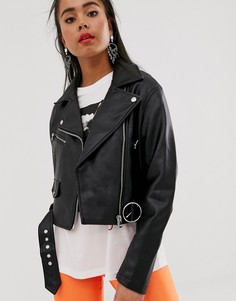 Черная куртка из искусственной кожи на молнии Bershka-Черный