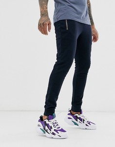 Темно-синие облегающие джоггеры с серебристыми молниями ASOS DESIGN-Темно-синий