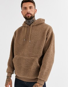 Oversized-худи из плюша коричневого цвета ASOS DESIGN-Коричневый