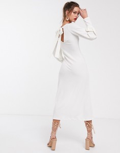 Платье миди в рубчик с бантом на спине ASOS DESIGN-Зеленый