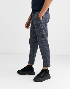 Суженные книзу джоггеры с цветочным принтом ASOS DESIGN-Темно-синий