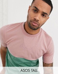 Футболка колор блок с однотонным принтом на груди ASOS DESIGN Tall-Синий