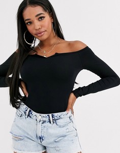 Черное боди для груди большого размера с открытыми плечами ASOS DESIGN-Черный